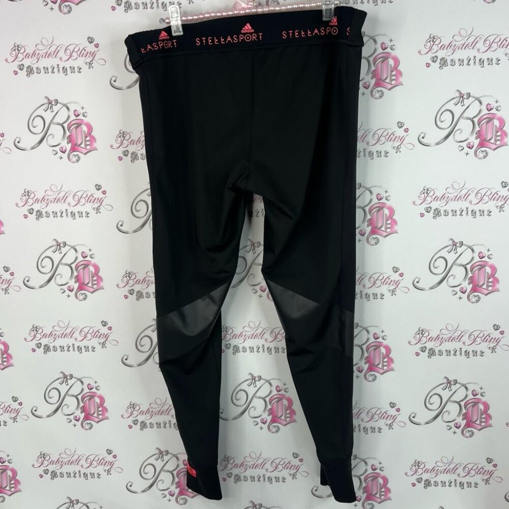Adidas stellasport Black Leggings with Pink red Accents mesh details sport